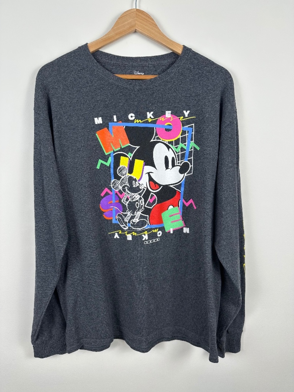 Disney Mickey Mouse Retro 90s Graphic Long Sleeve Shirt Gray L